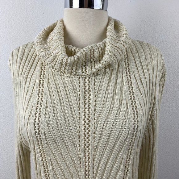 Knit Zone USA Boho Pullover Sweater Natural Rolled Turtleneck Flared Sleeves XL - Picture 2 of 8